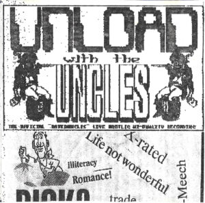 The CD front cover of the Hated Uncles bootleg, "Unload with the Uncles". Live shows: 1990 & 1991.