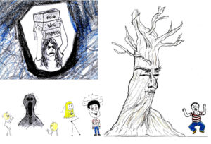 Drawings by Harvey Dog for the "Polluted Rivers of Thoughts" video April 2023