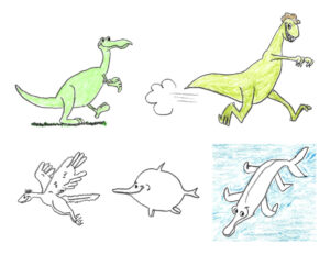 Dinosaurs & Fish - drawings by Harvey Dog 2023-07-19